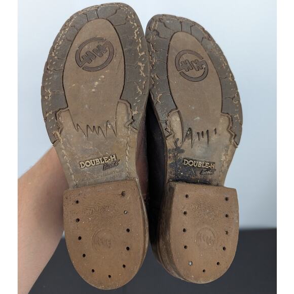 Double-H Steel Toe Cowboy Work Boots Mens 9.5D Brown Leather USA Made Distressed - Picture 7 of 10